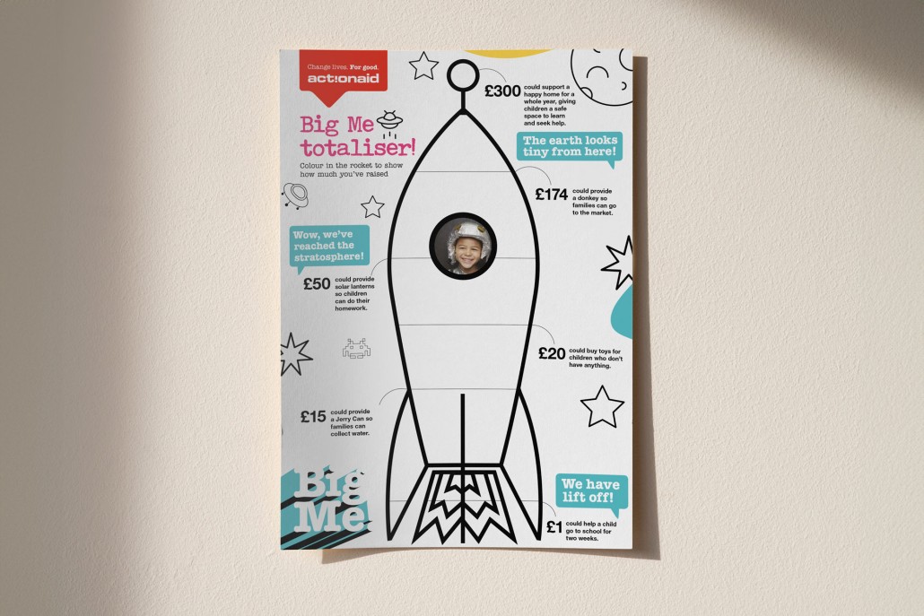 image of big me fundraising totaliser in a rocket shape