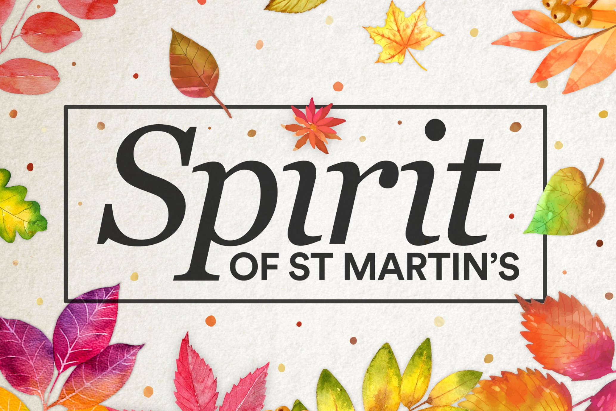 spirit of st martins logo and leaf background in white