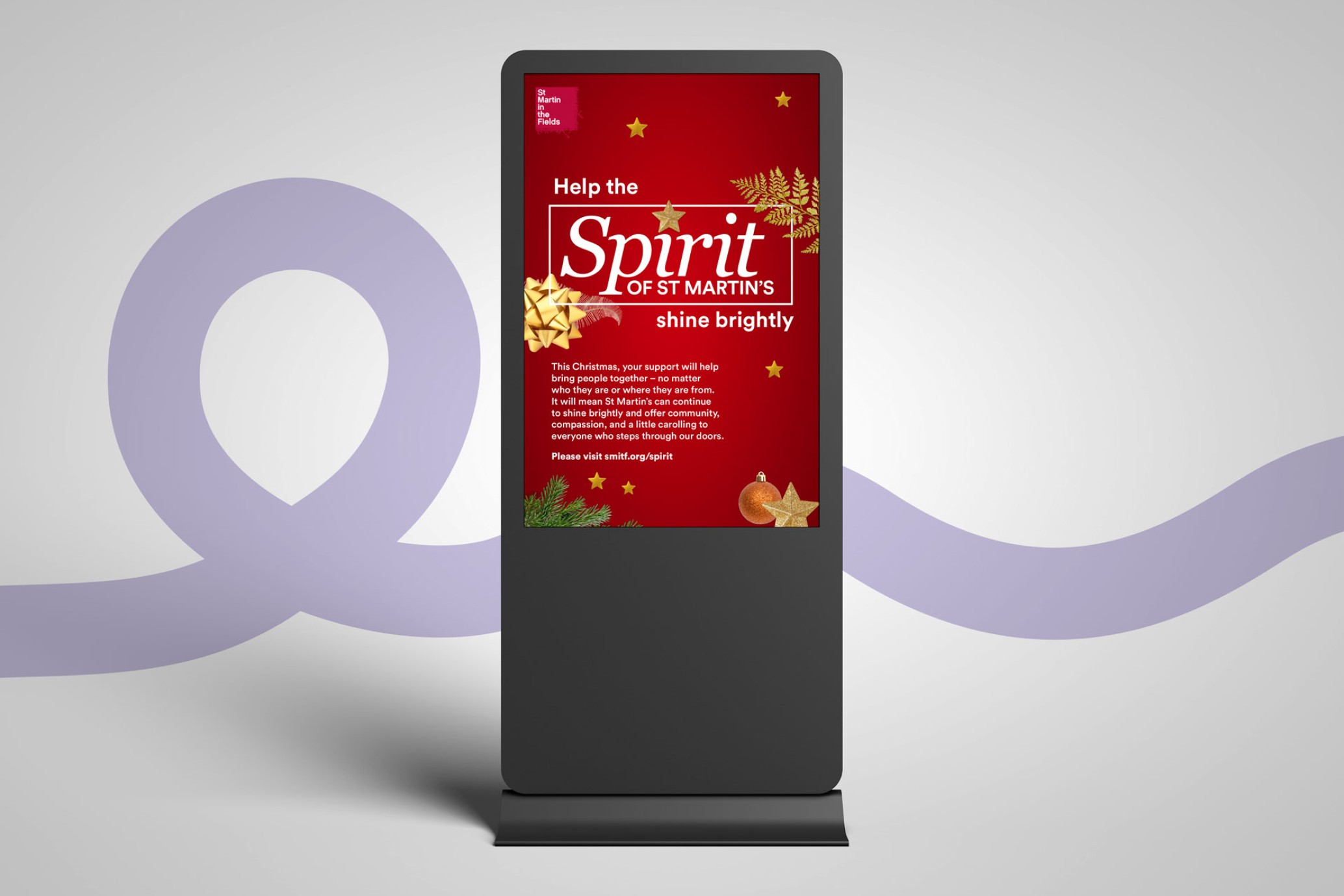 A red Christmas themed banner with text and the title 'Help the Spirit of St Martin's shine brightly'.