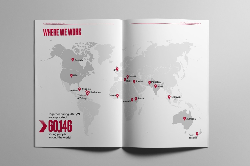 a double page spread showing the world map with stats